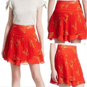 Derek Lam 10 Crosby Ruffle Mini Skirt Red Women's Size 2 Pleated Sheer and Lined